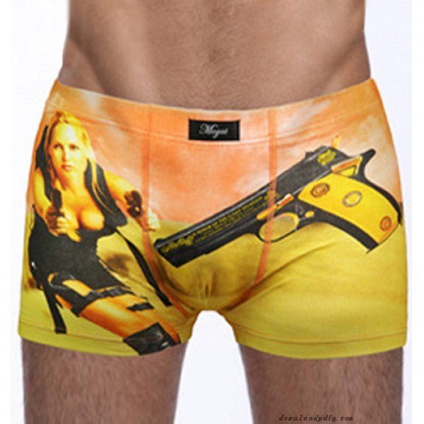 3D Sexy Woman Gun Pattern Print Elastic Waist Penis Pouch Men s Boxer Brief - YELLOW - M in Men .jpg