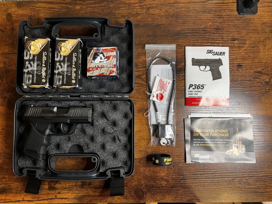 SIG P365 9mm with Hard Case, Hogue Grip, and Ammo