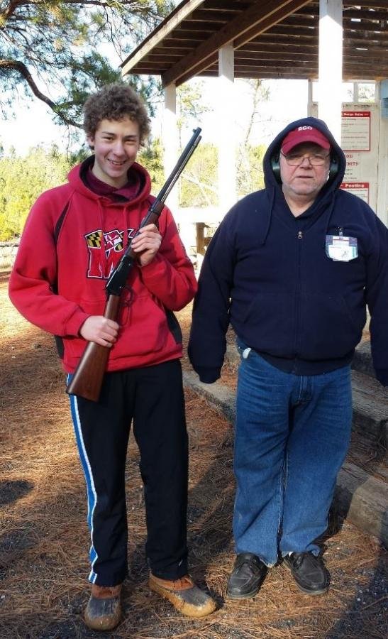 18 JAN Match-Winner Jeffrey Moe with his Dad's new Henry Rifle, Match Director Jim Drasgow (2).jpg